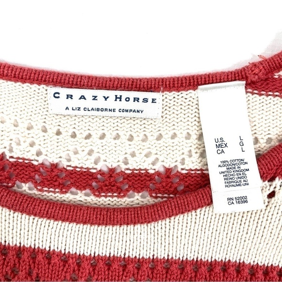 Liz Claiborne Crazy Horse Striped Crochet Sweater - Red/Cream, Size Large - Picture 3 of 7